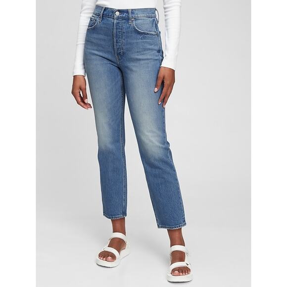 GAP High Rise Cheeky Straight Jeans Dark Indigo Button Fly Washwell Womens 24 - Picture 8 of 8